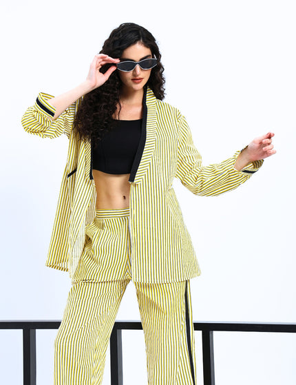 Lemon Yellow Stripe Print Two piece set