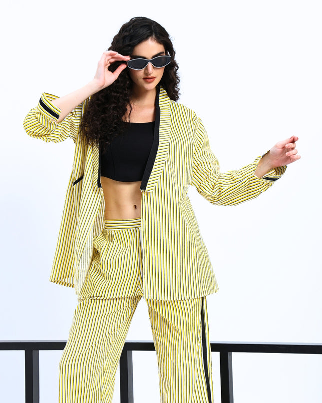 Lemon Yellow Stripe Print Two piece set
