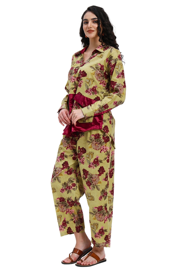 Olive Green Floral Coord Set