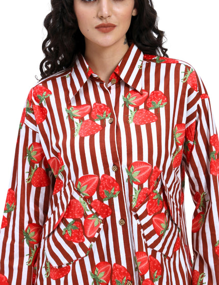 Brown White Stripe with Red Strawberry Coord Set