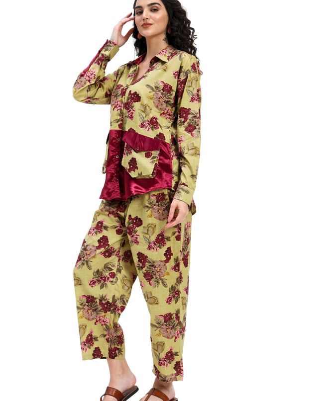 Olive Green Floral Coord Set