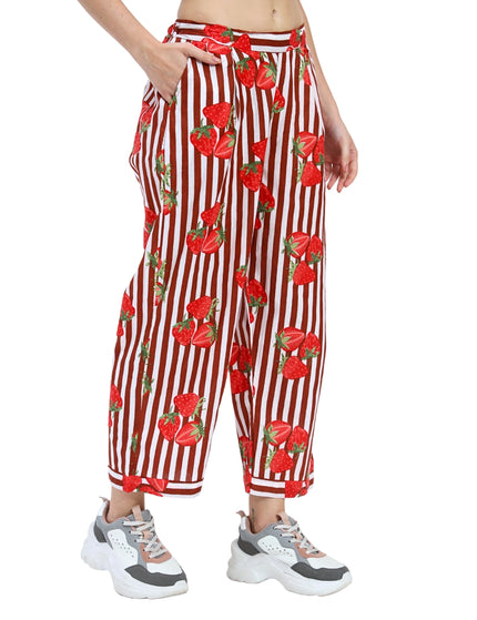 Brown White Stripe with Red Strawberry Coord Set