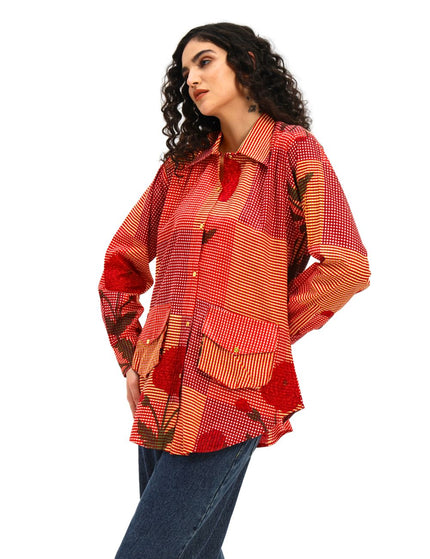 Red Floral Checks Shirt