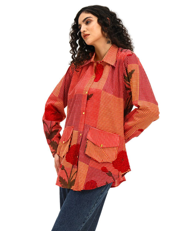 Red Floral Checks Shirt