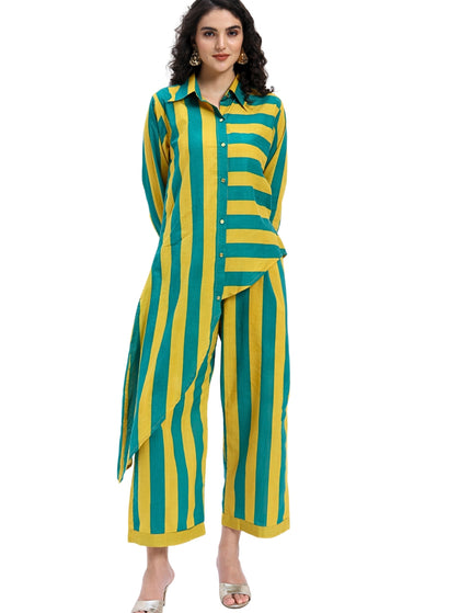 Green Yellow Stripes two piece Coord Set