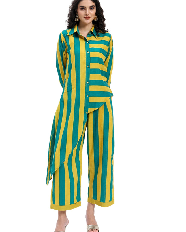 Green Yellow Stripes two piece Coord Set