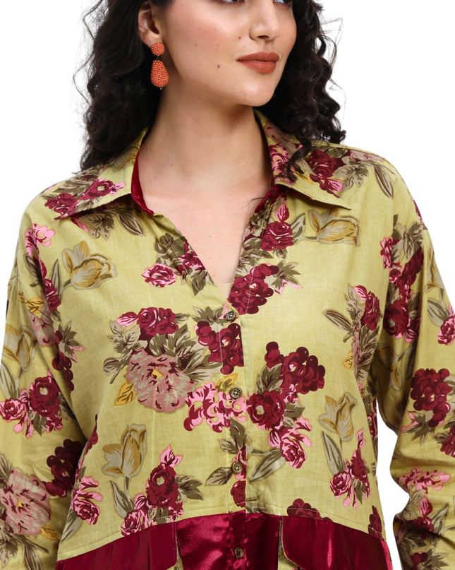 Olive Green Floral Coord Set