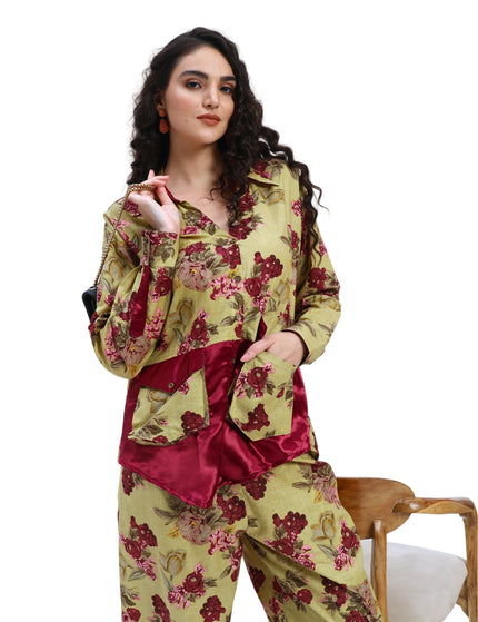 Olive Green Floral Coord Set