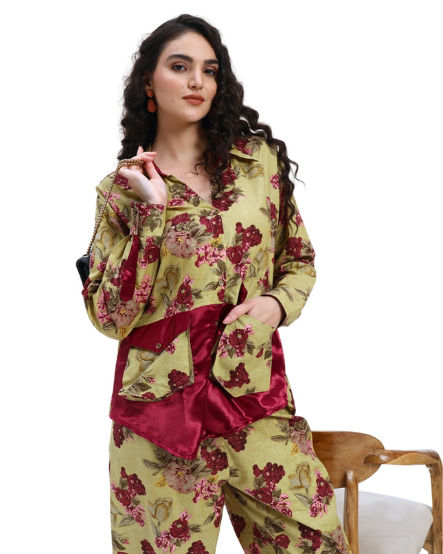 Olive Green Floral Coord Set