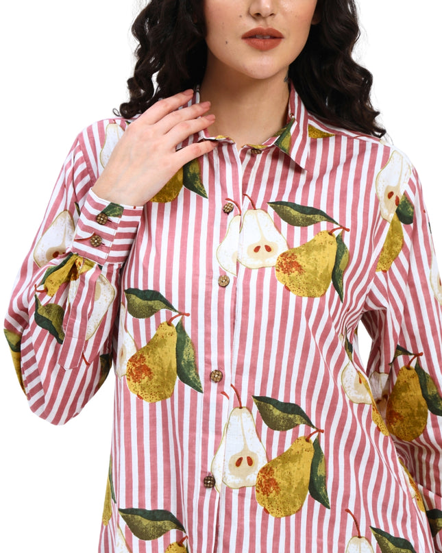 Pear on Puce Pink Stripe Shirt Pant Set