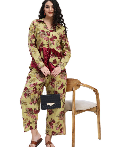 Olive Green Floral Coord Set