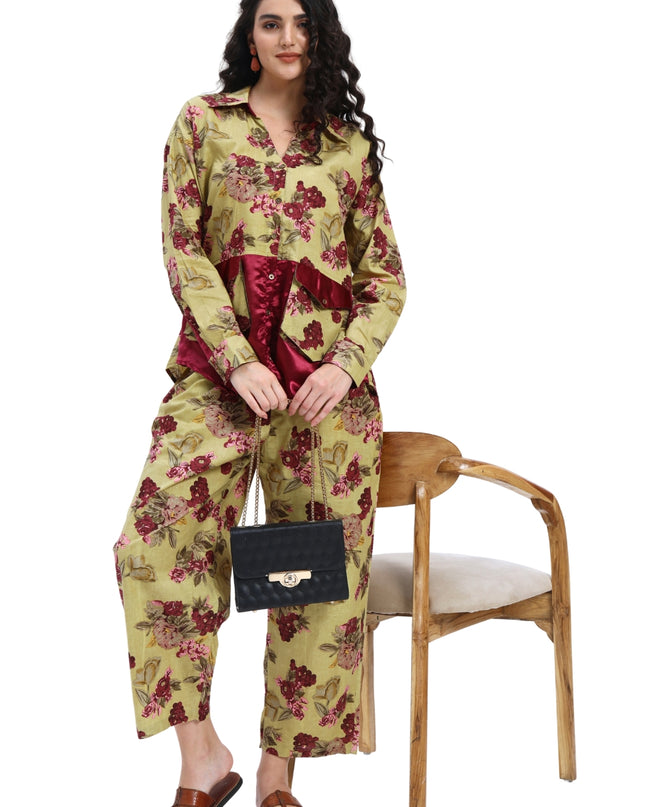 Olive Green Floral Coord Set