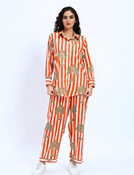 Orange White Palm Stripe Coord Set
