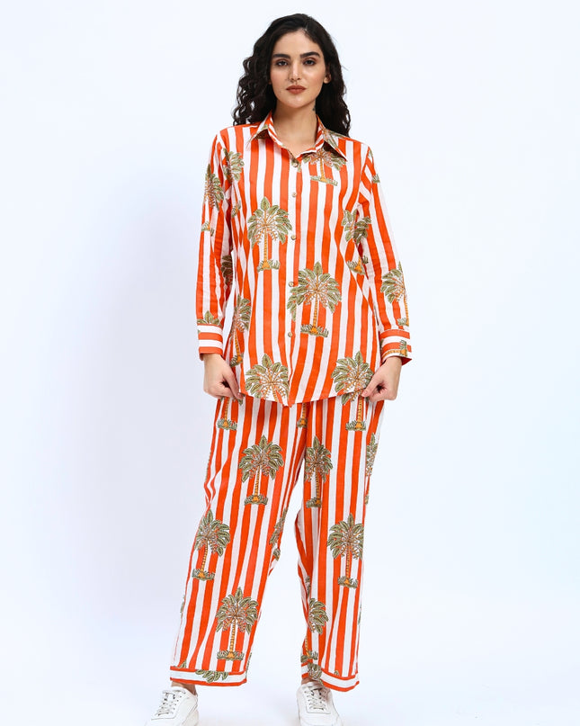 Orange White Palm Stripe Coord Set