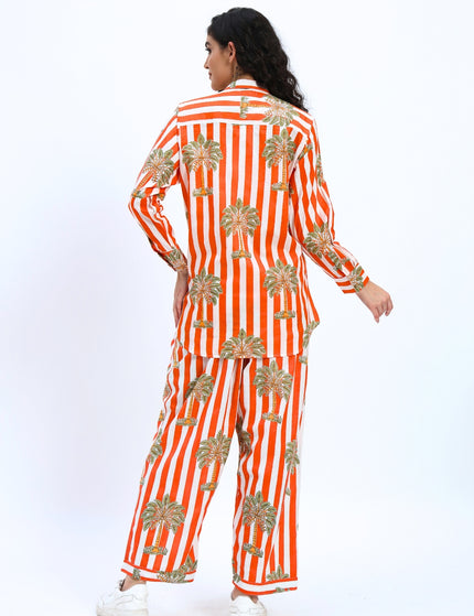 Orange White Palm Stripe Coord Set