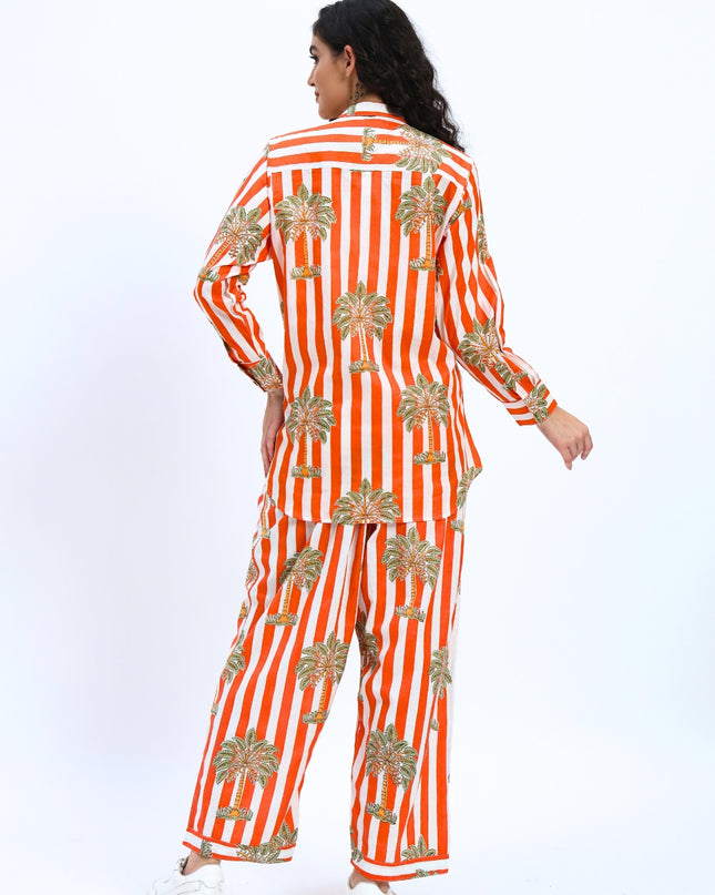 Orange White Palm Stripe Coord Set