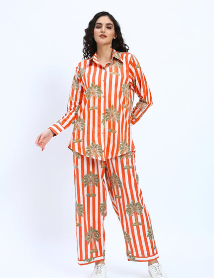 Orange White Palm Stripe Coord Set