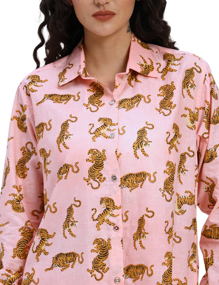 Salmon Pink Tiger Print Shirt Pant Set