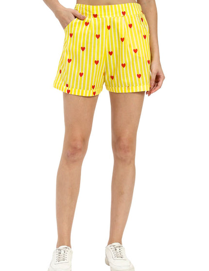 Yellow Stripe Heart Shirt with Short Pant Set