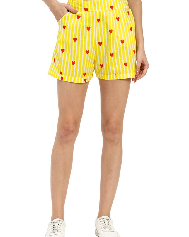 Yellow Stripe Heart Shirt with Short Pant Set
