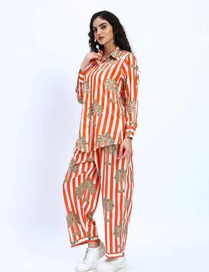 Orange White Palm Stripe Coord Set