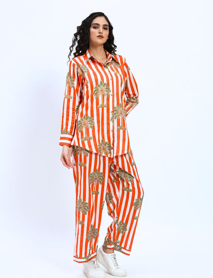 Orange White Palm Stripe Coord Set