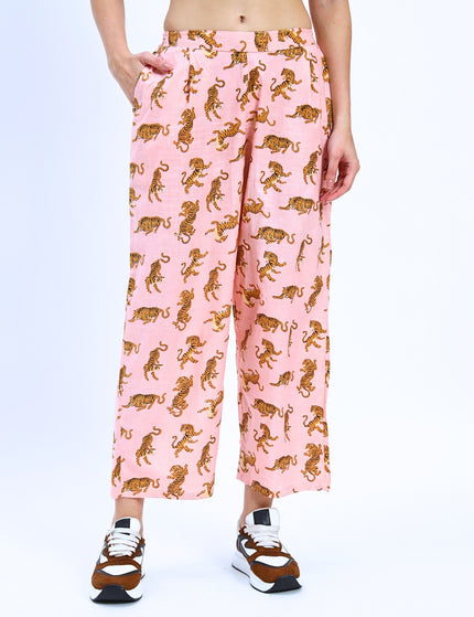 Salmon Pink Tiger Print Shirt Pant Set