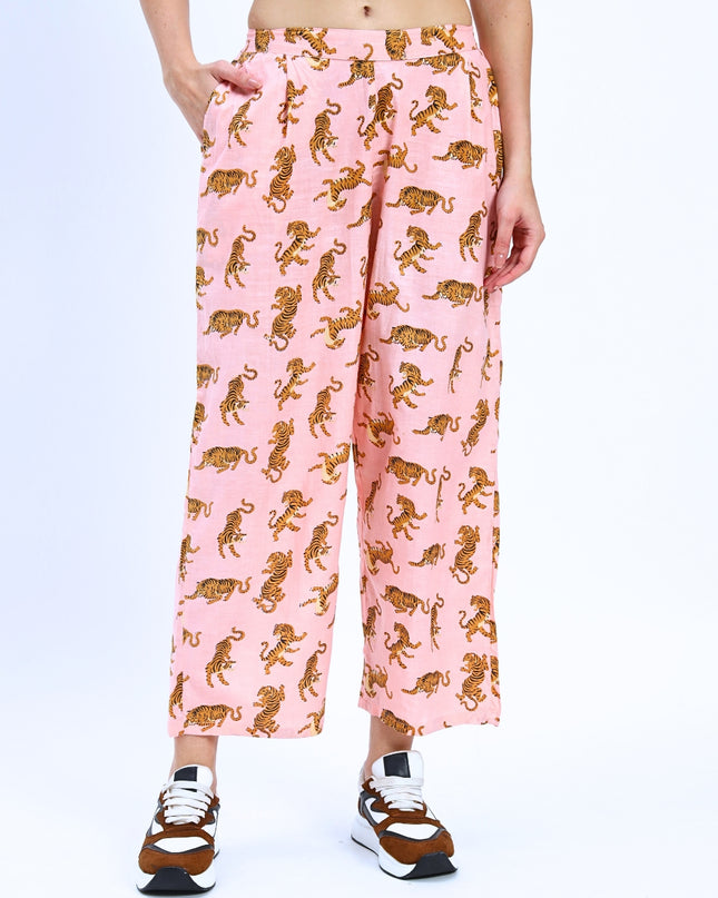 Salmon Pink Tiger Print Shirt Pant Set