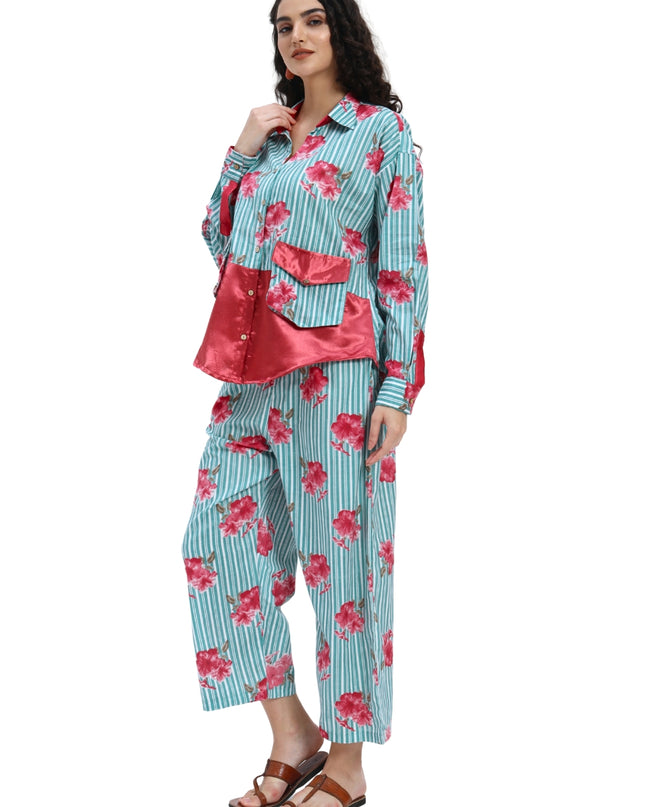 Green Stripe Floral Coord Set