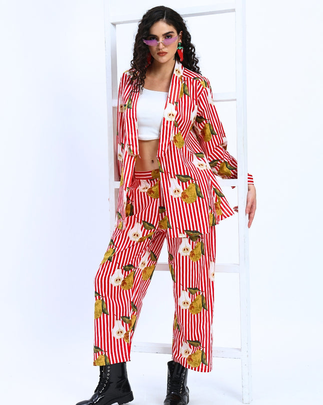 Red White Stripe Pear Coord Set
