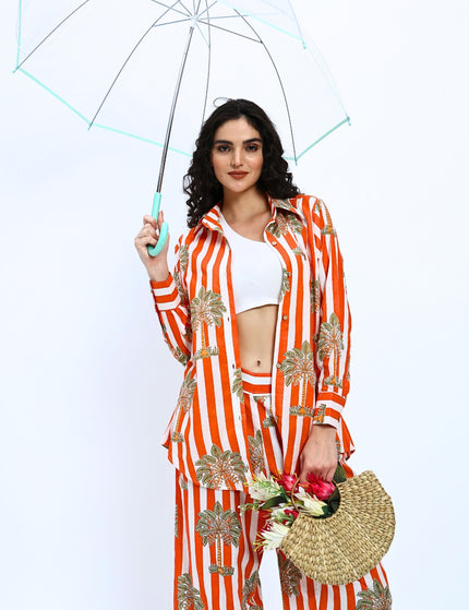 Orange White Palm Stripe Coord Set