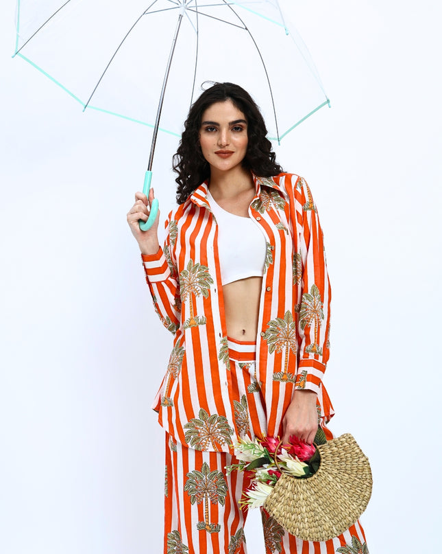Orange White Palm Stripe Coord Set