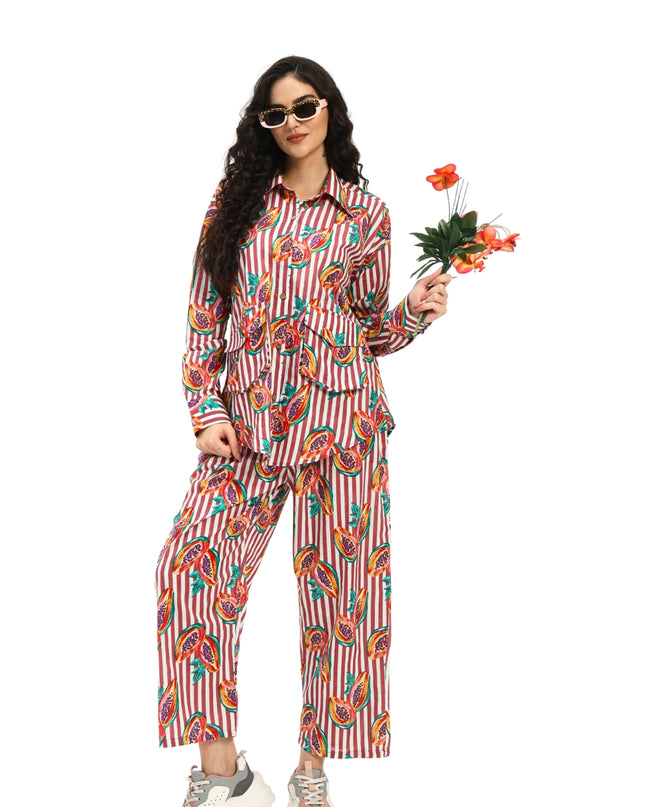 Rustic Red Stripe Papaya Print Coord Set
