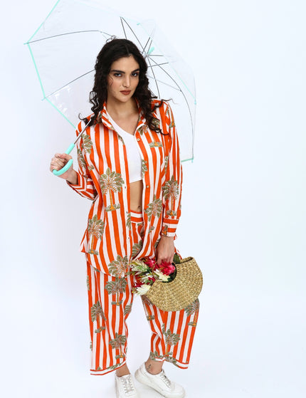 Orange White Palm Stripe Coord Set