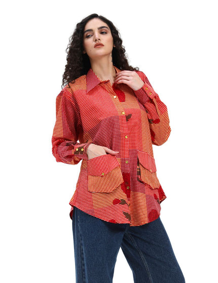 Red Floral Checks Shirt