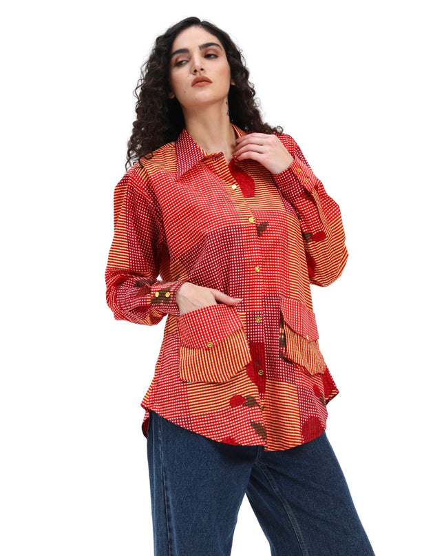 Red Floral Checks Shirt