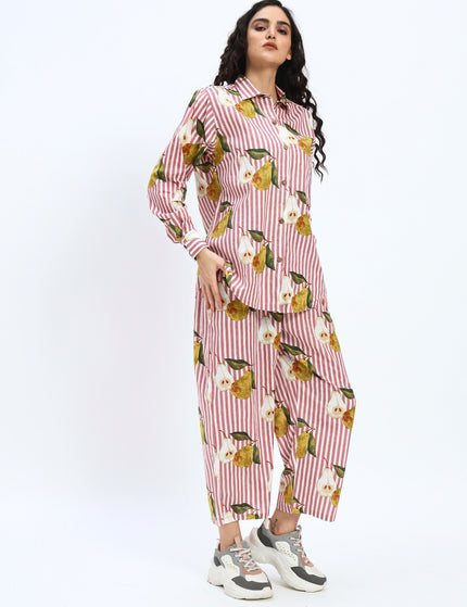 Pear on Puce Pink Stripe Shirt Pant Set