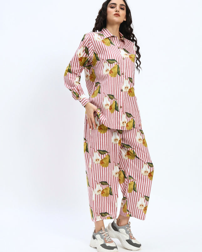 Pear on Puce Pink Stripe Shirt Pant Set