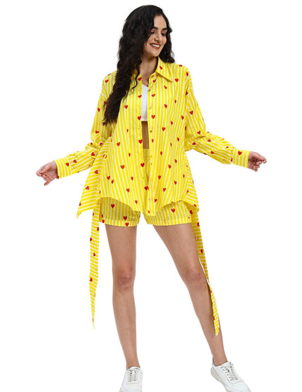 Yellow Stripe Heart Shirt with Short Pant Set