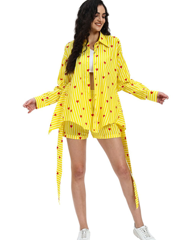 Yellow Stripe Heart Shirt with Short Pant Set