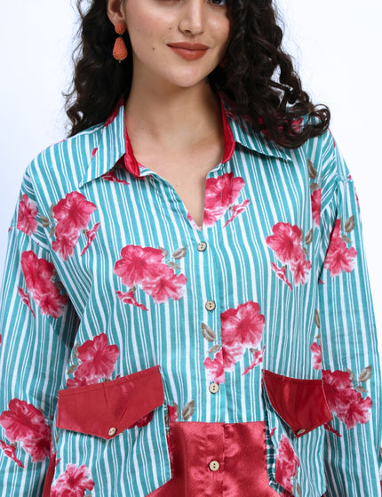 Green Stripe Floral Coord Set