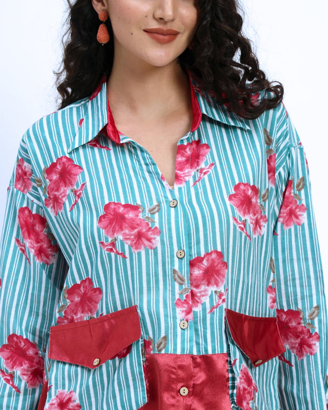 Green Stripe Floral Coord Set