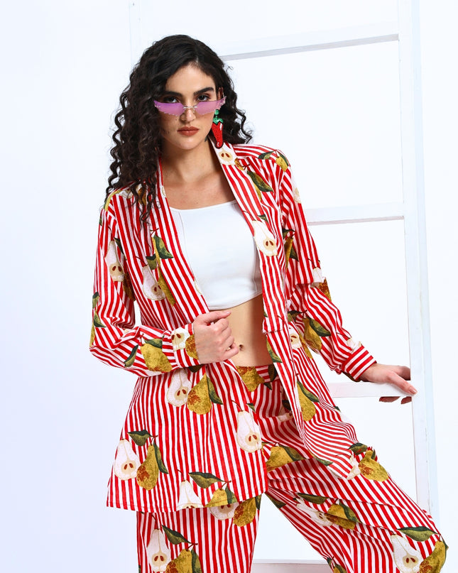 Red White Stripe Pear Coord Set