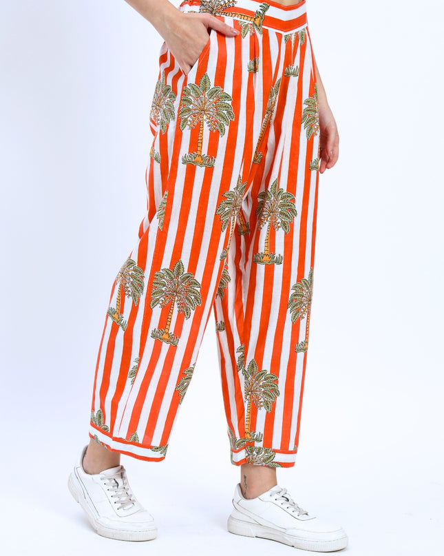 Orange White Palm Stripe Coord Set
