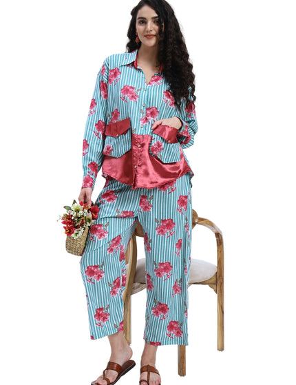 Green Stripe Floral Coord Set
