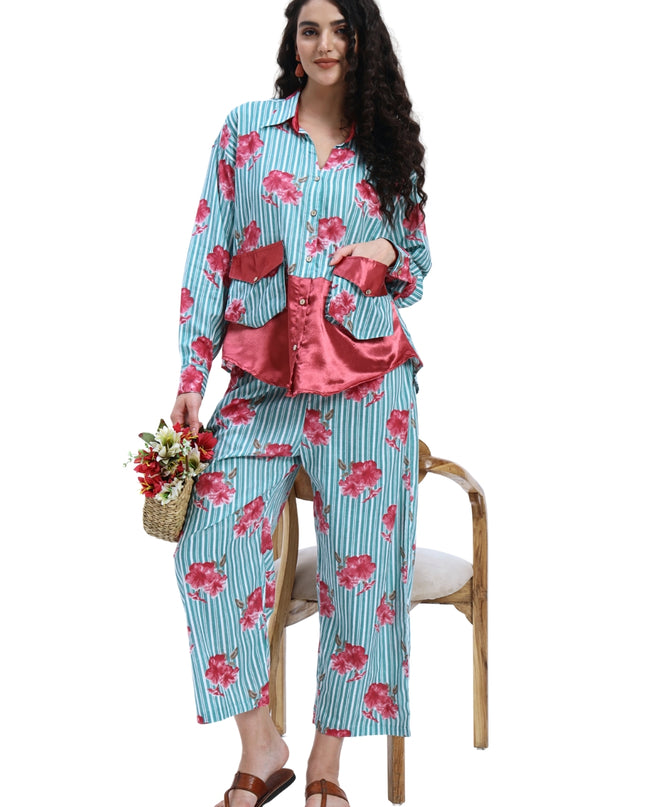 Green Stripe Floral Coord Set