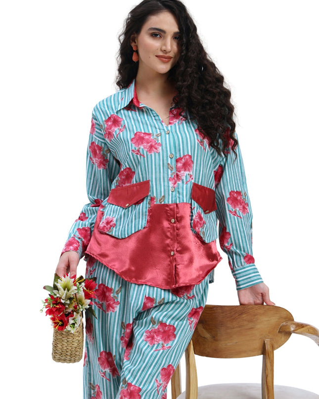 Green Stripe Floral Coord Set