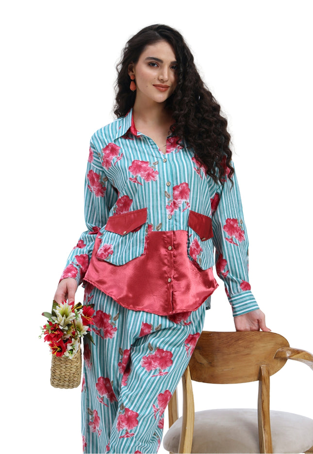 Green Stripe Floral Coord Set