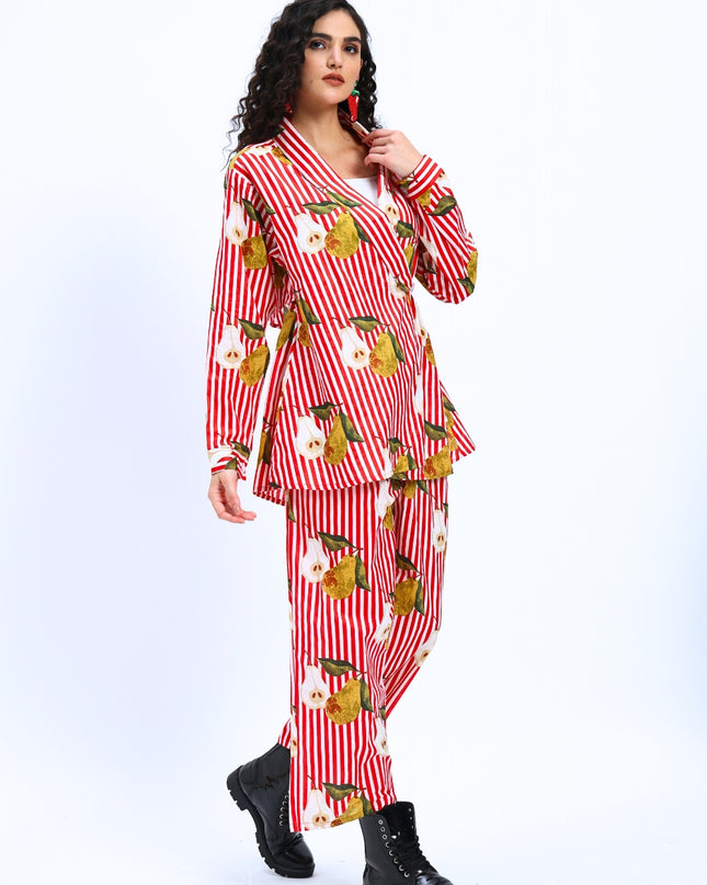 Red White Stripe Pear Coord Set