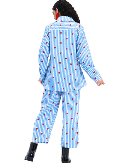 Blue White Heart Stripe Coord Set